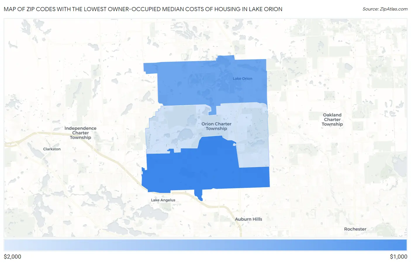 Zip Codes with the Lowest Owner-Occupied Median Costs of Housing in Lake Orion Map