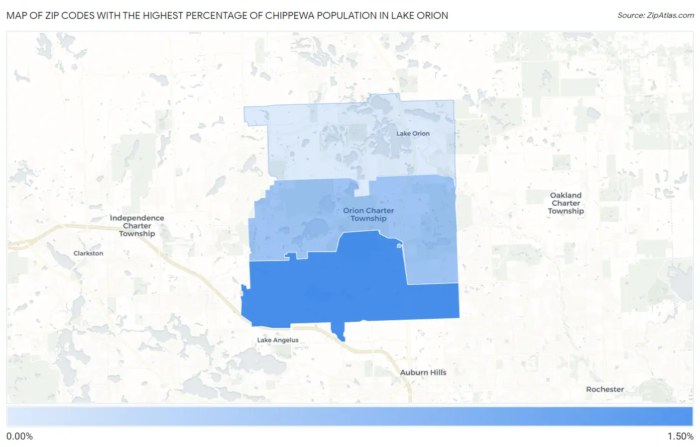 Zip Codes with the Highest Percentage of Chippewa Population in Lake Orion Map