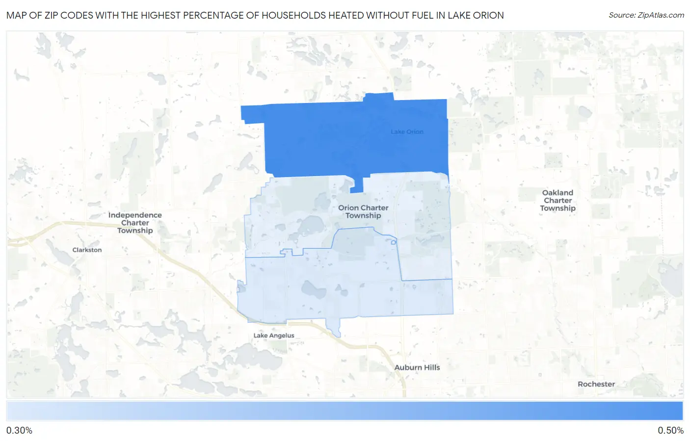 Zip Codes with the Highest Percentage of Households Heated without Fuel in Lake Orion Map
