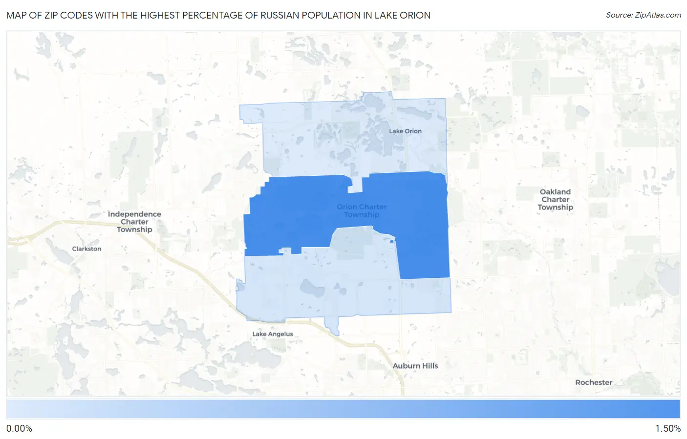 Zip Codes with the Highest Percentage of Russian Population in Lake Orion Map