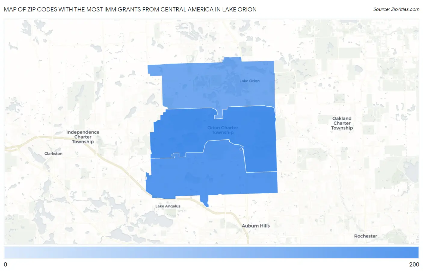 Zip Codes with the Most Immigrants from Central America in Lake Orion Map