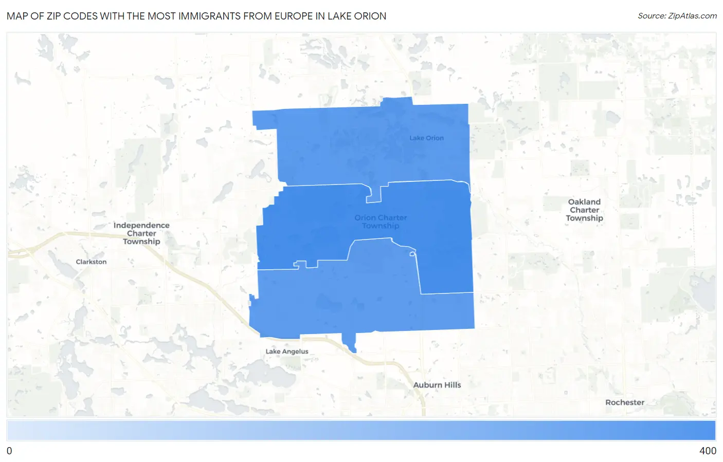 Zip Codes with the Most Immigrants from Europe in Lake Orion Map