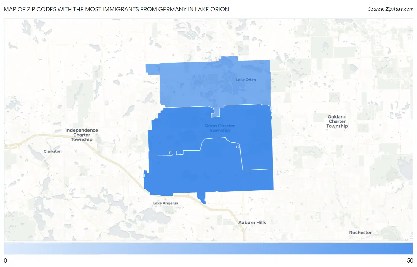 Zip Codes with the Most Immigrants from Germany in Lake Orion Map
