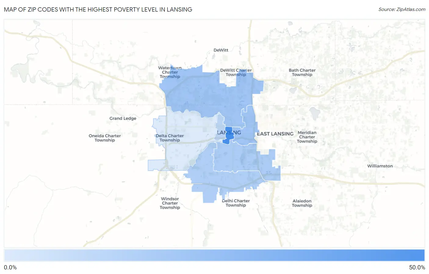 Zip Codes with the Highest Poverty Level in Lansing Map