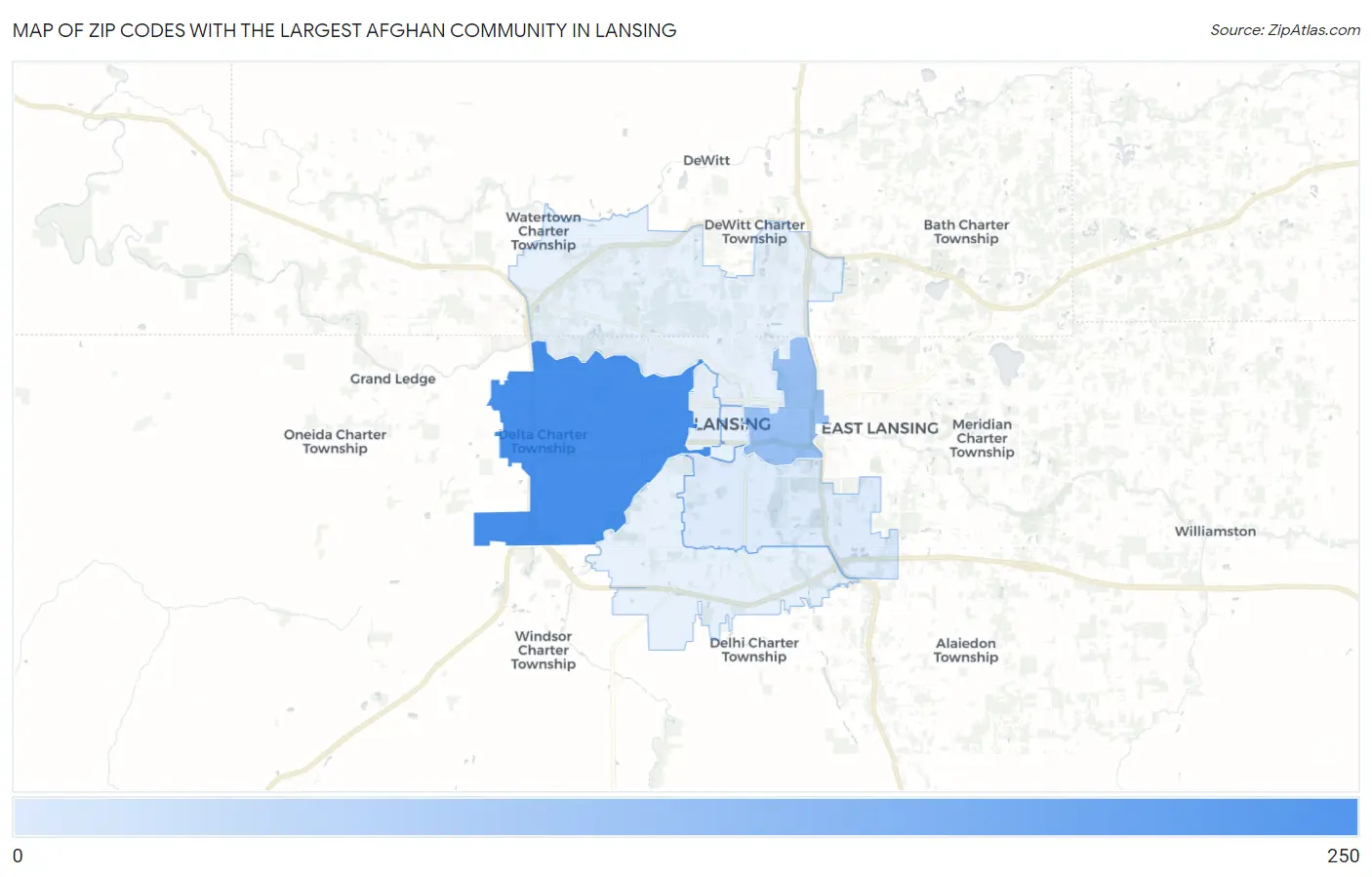 Zip Codes with the Largest Afghan Community in Lansing Map