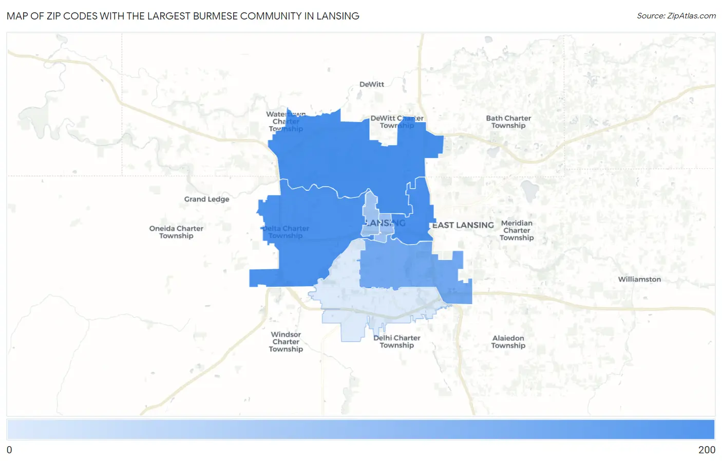 Zip Codes with the Largest Burmese Community in Lansing Map