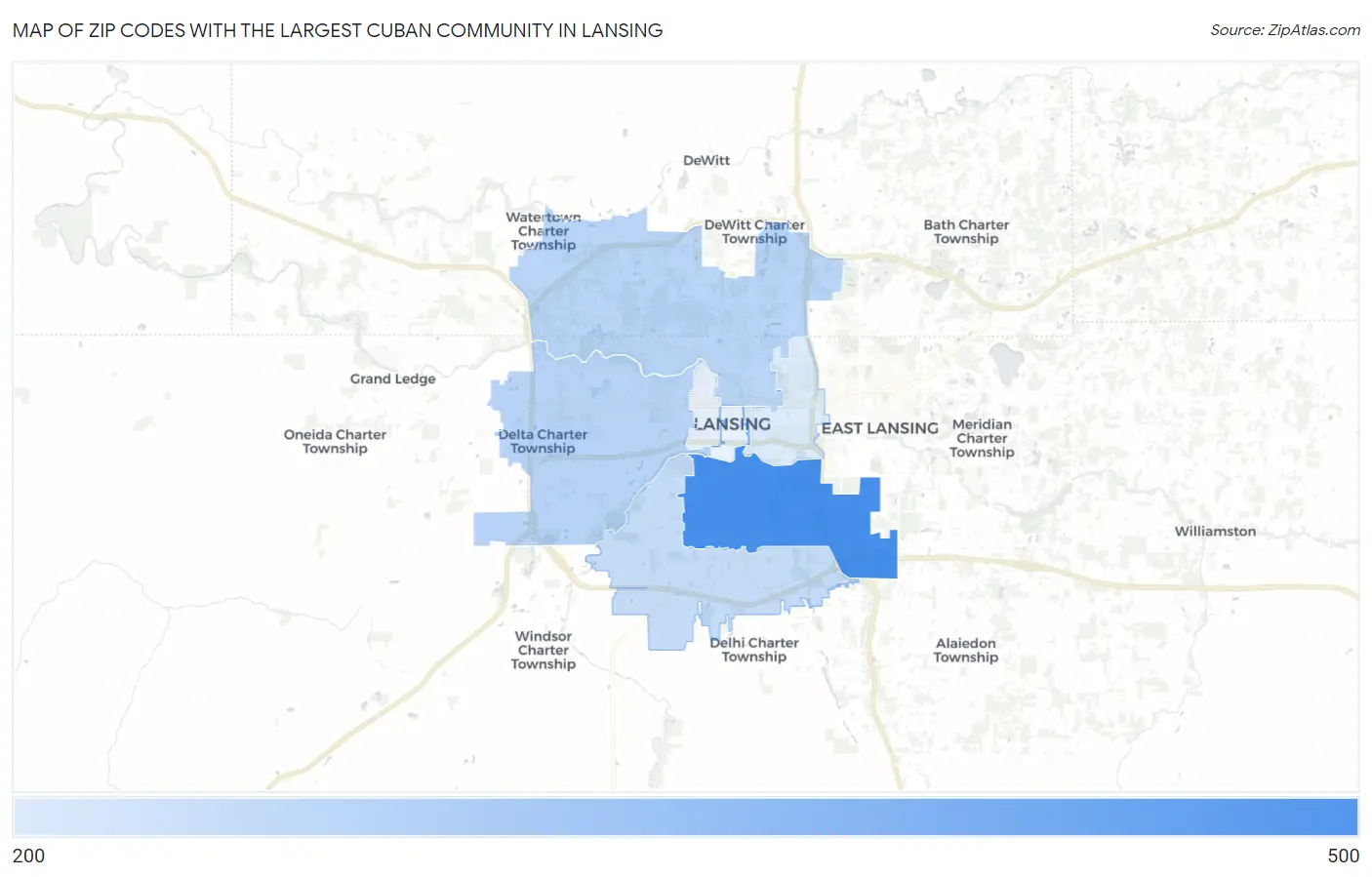 Zip Codes with the Largest Cuban Community in Lansing Map