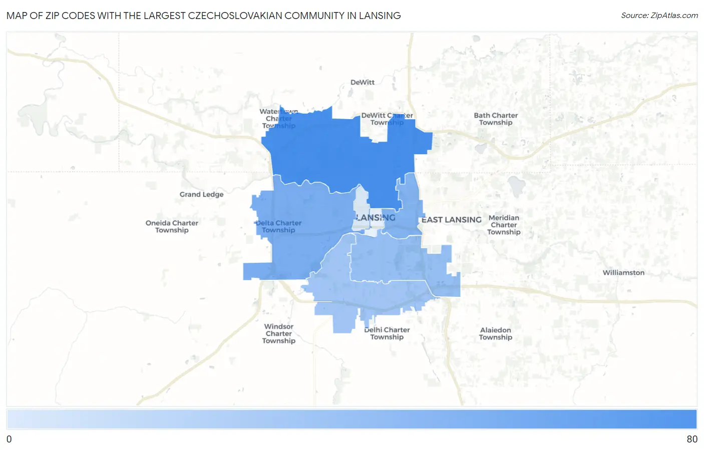 Zip Codes with the Largest Czechoslovakian Community in Lansing Map