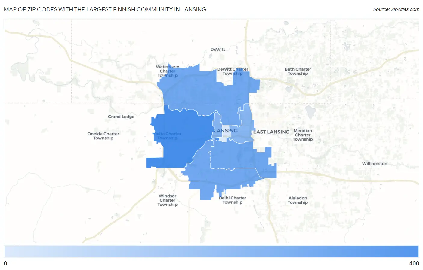 Zip Codes with the Largest Finnish Community in Lansing Map