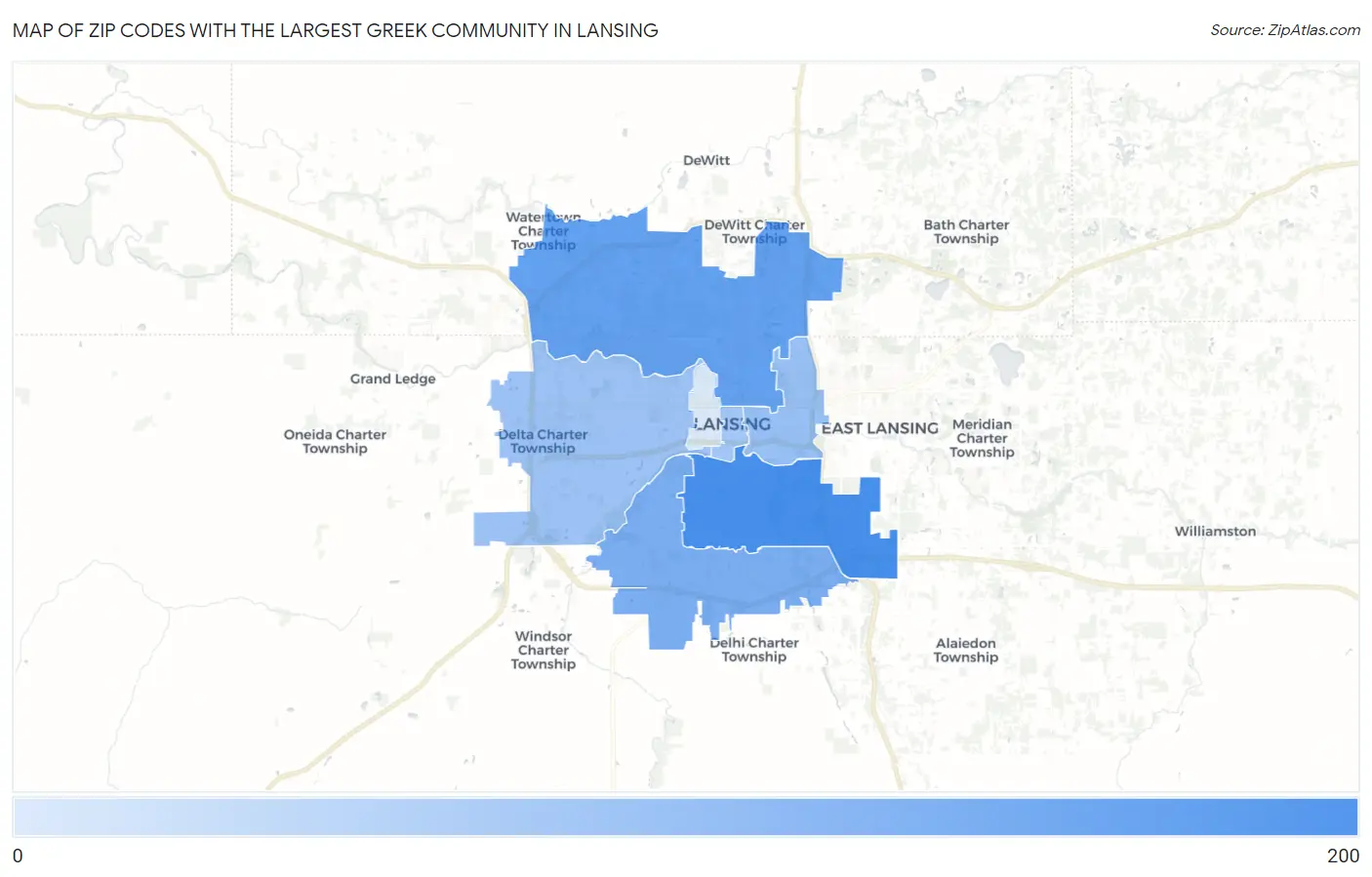 Zip Codes with the Largest Greek Community in Lansing Map