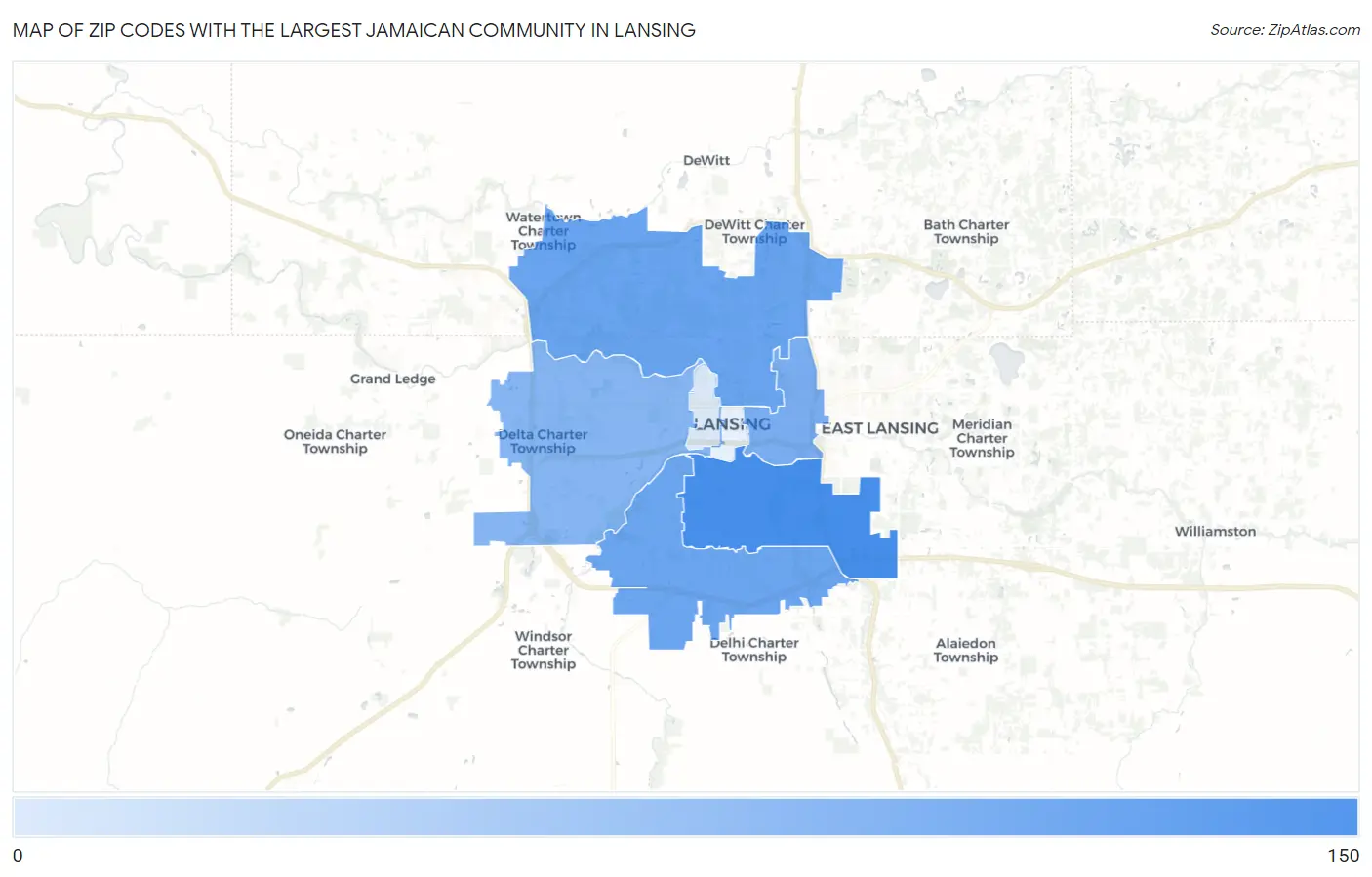 Zip Codes with the Largest Jamaican Community in Lansing Map