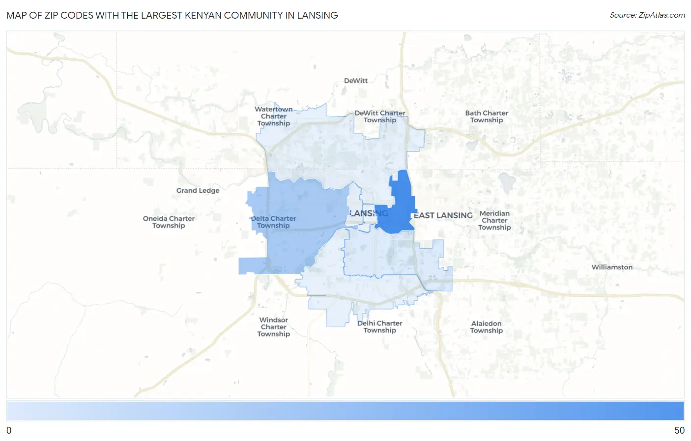 Zip Codes with the Largest Kenyan Community in Lansing Map