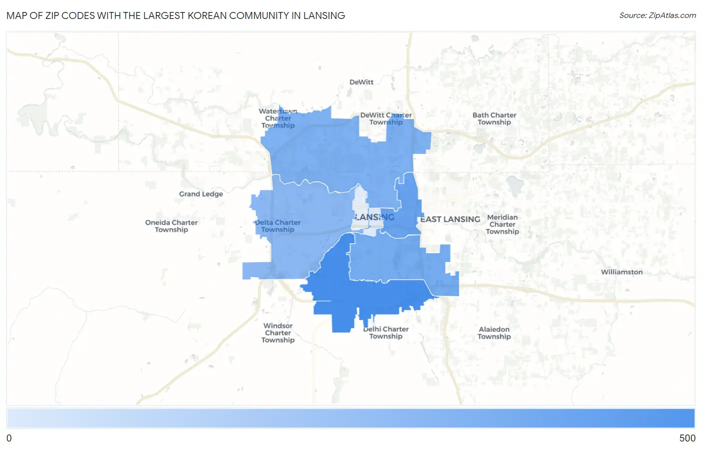 Zip Codes with the Largest Korean Community in Lansing Map