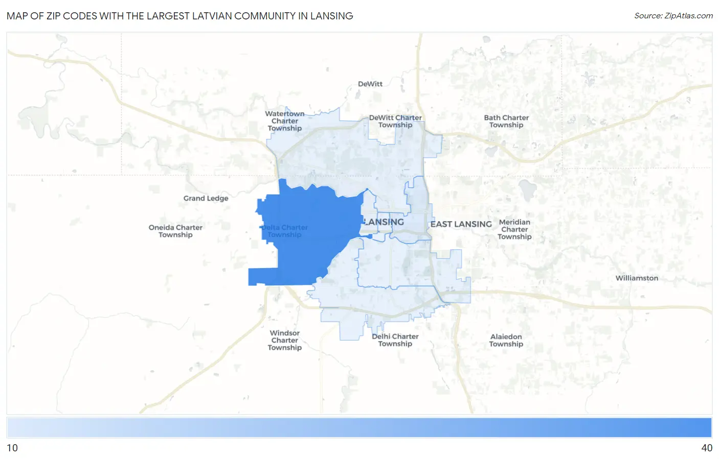 Zip Codes with the Largest Latvian Community in Lansing Map