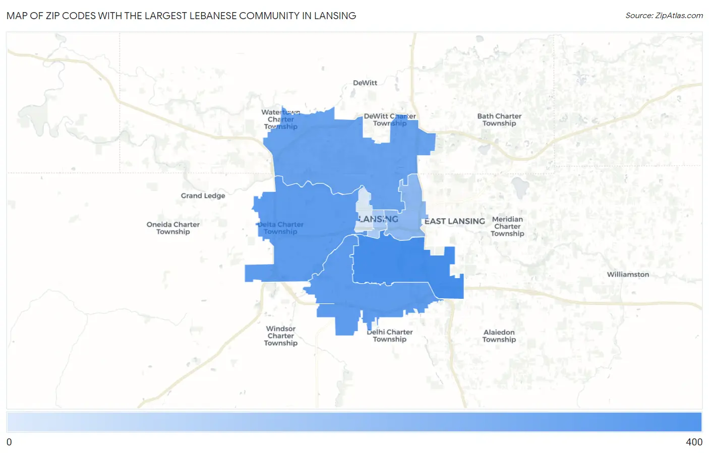 Zip Codes with the Largest Lebanese Community in Lansing Map
