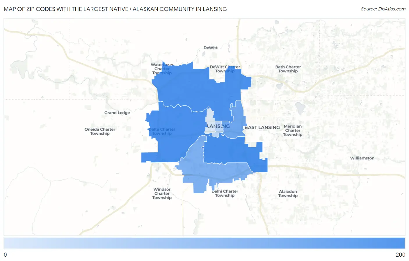 Zip Codes with the Largest Native / Alaskan Community in Lansing Map