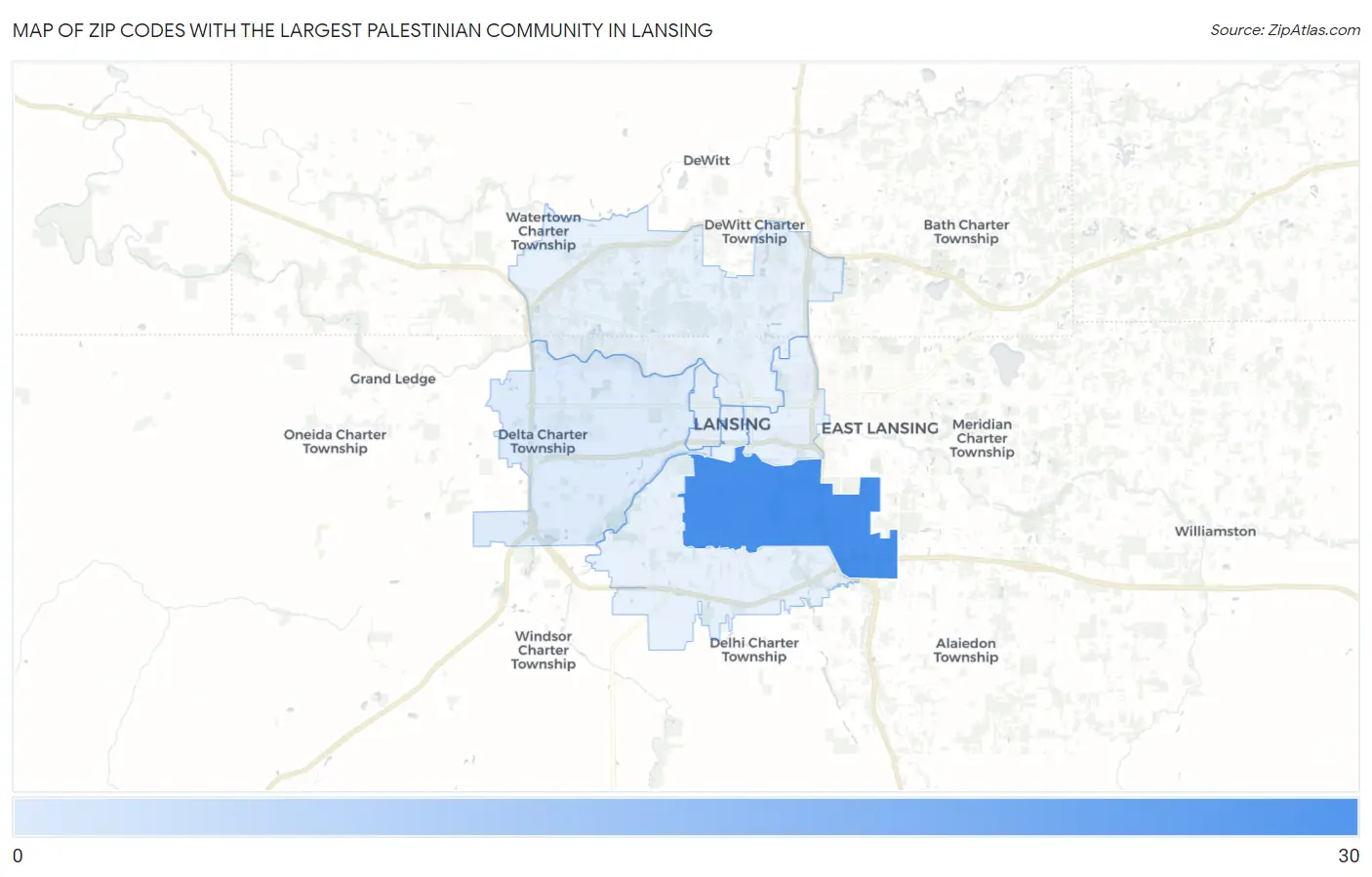 Zip Codes with the Largest Palestinian Community in Lansing Map
