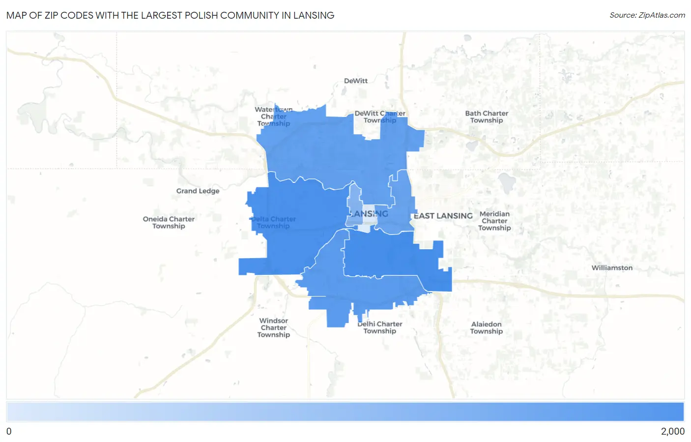 Zip Codes with the Largest Polish Community in Lansing Map