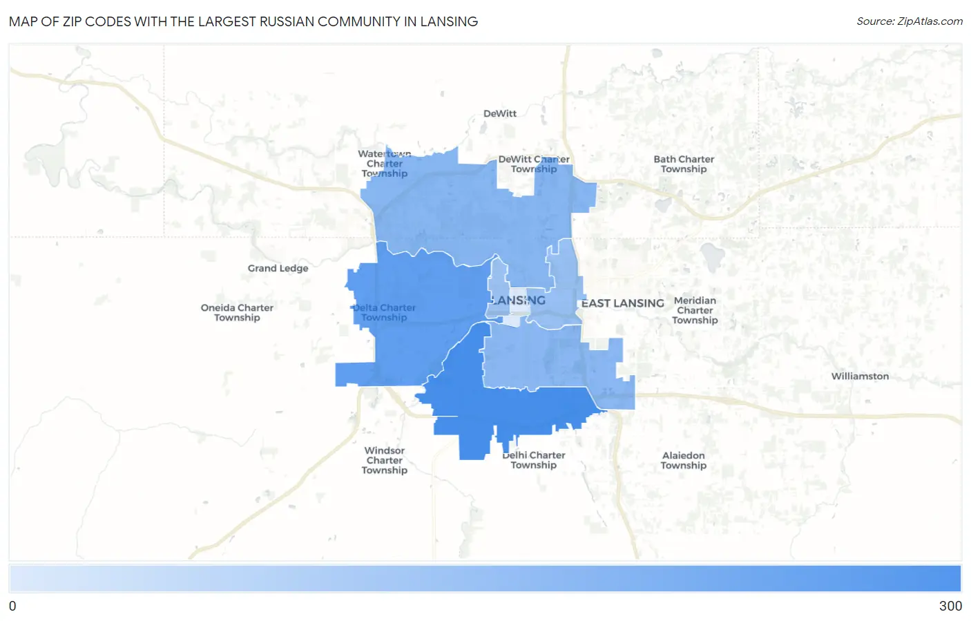 Zip Codes with the Largest Russian Community in Lansing Map