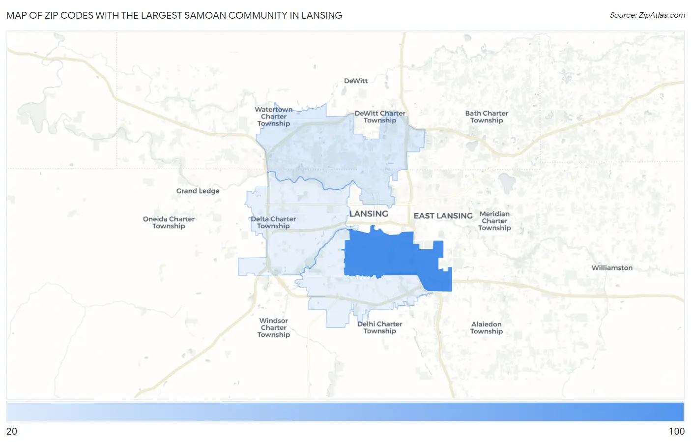 Zip Codes with the Largest Samoan Community in Lansing Map