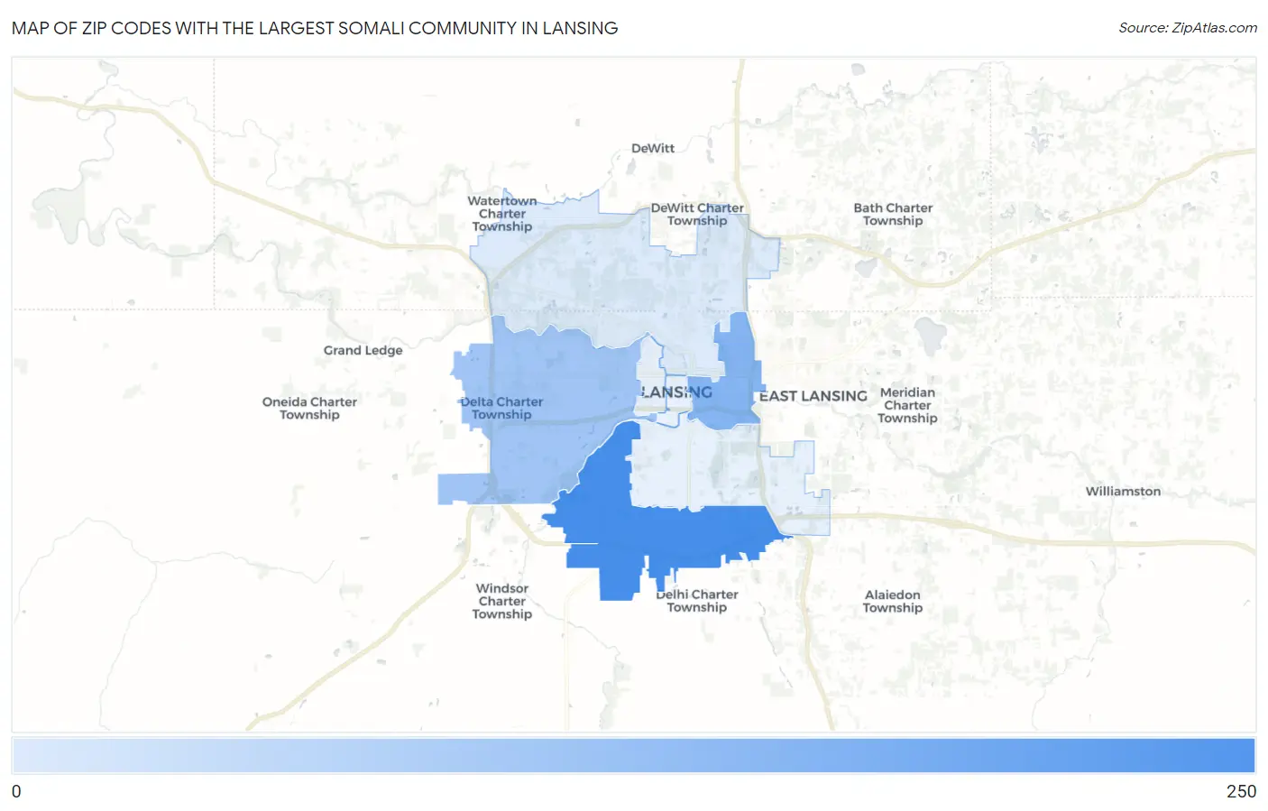 Zip Codes with the Largest Somali Community in Lansing Map