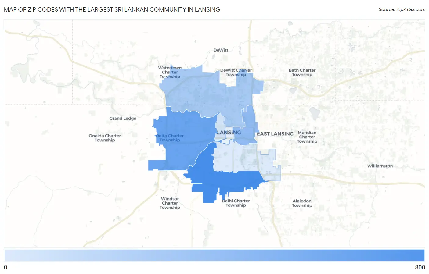Zip Codes with the Largest Sri Lankan Community in Lansing Map