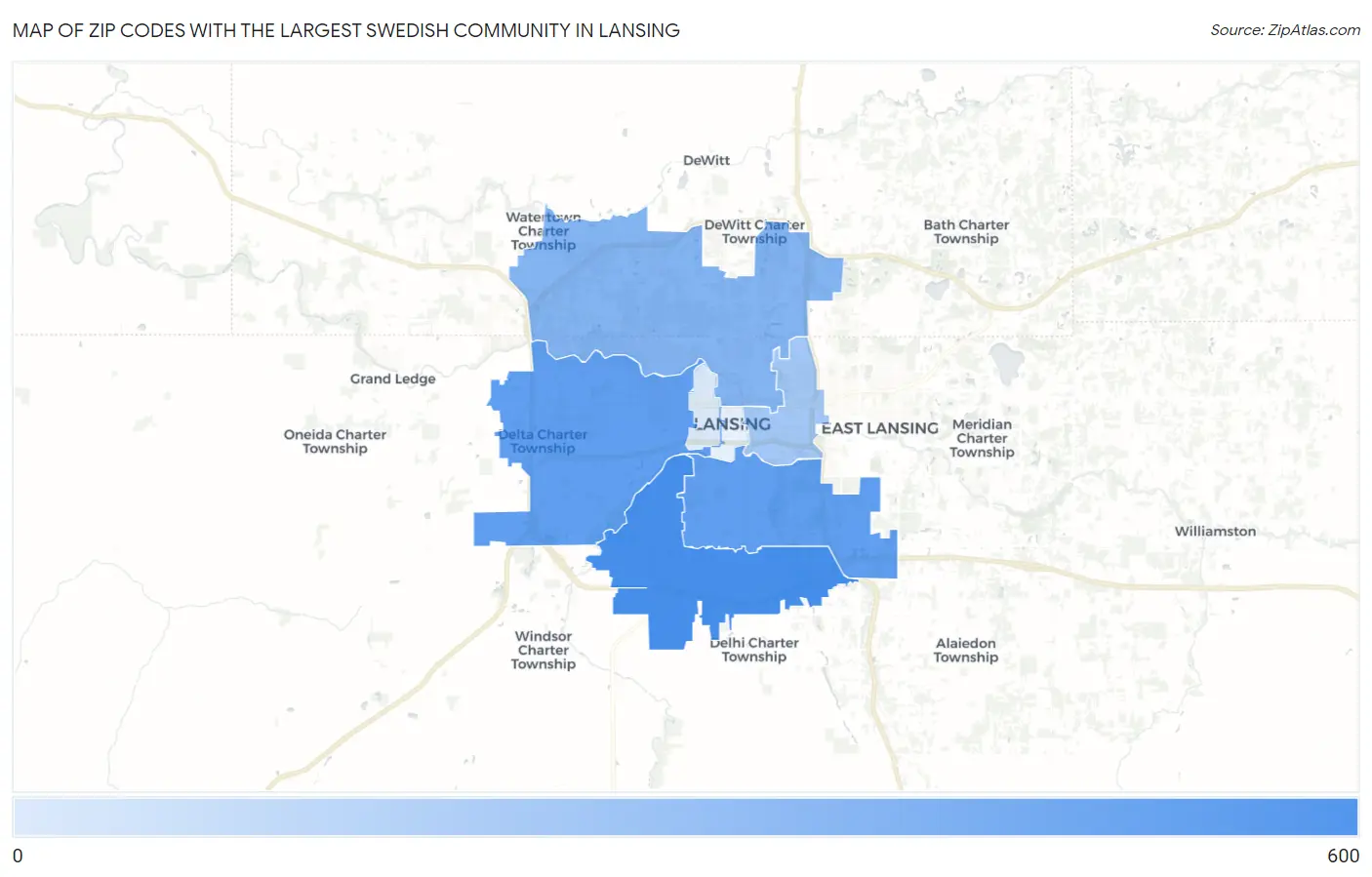 Zip Codes with the Largest Swedish Community in Lansing Map