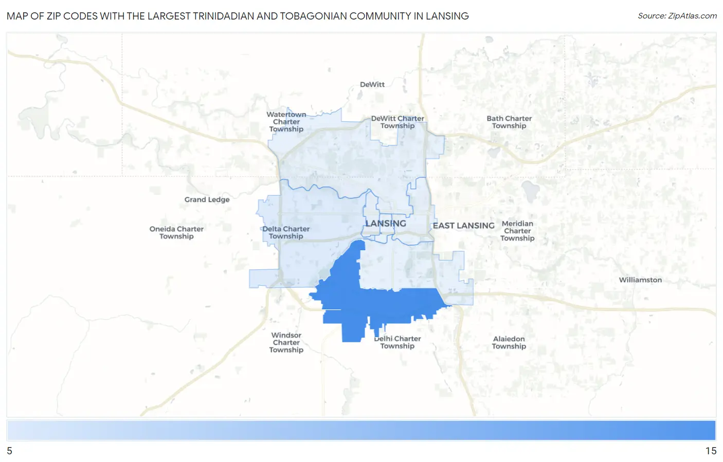 Zip Codes with the Largest Trinidadian and Tobagonian Community in Lansing Map