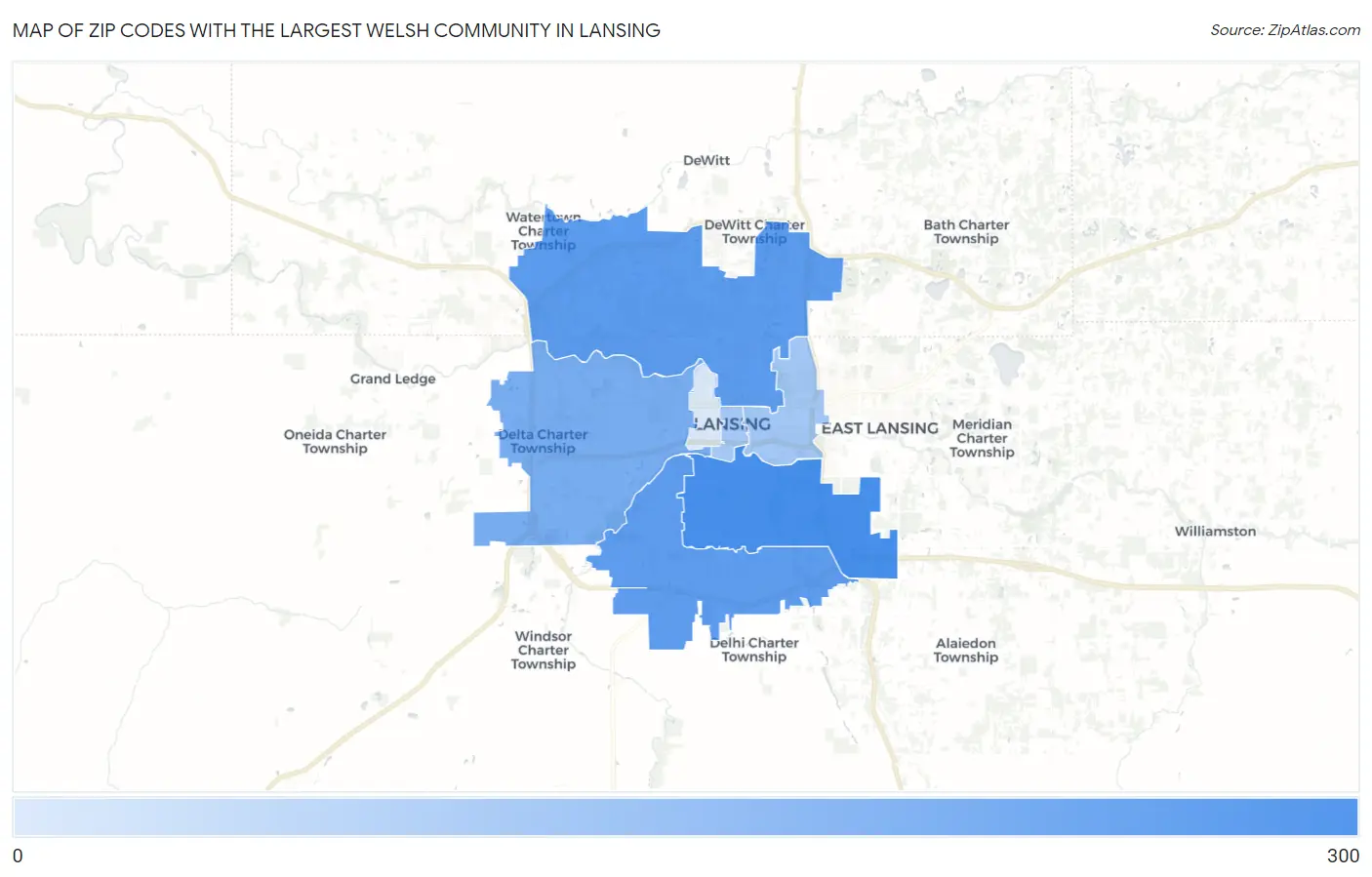 Zip Codes with the Largest Welsh Community in Lansing Map