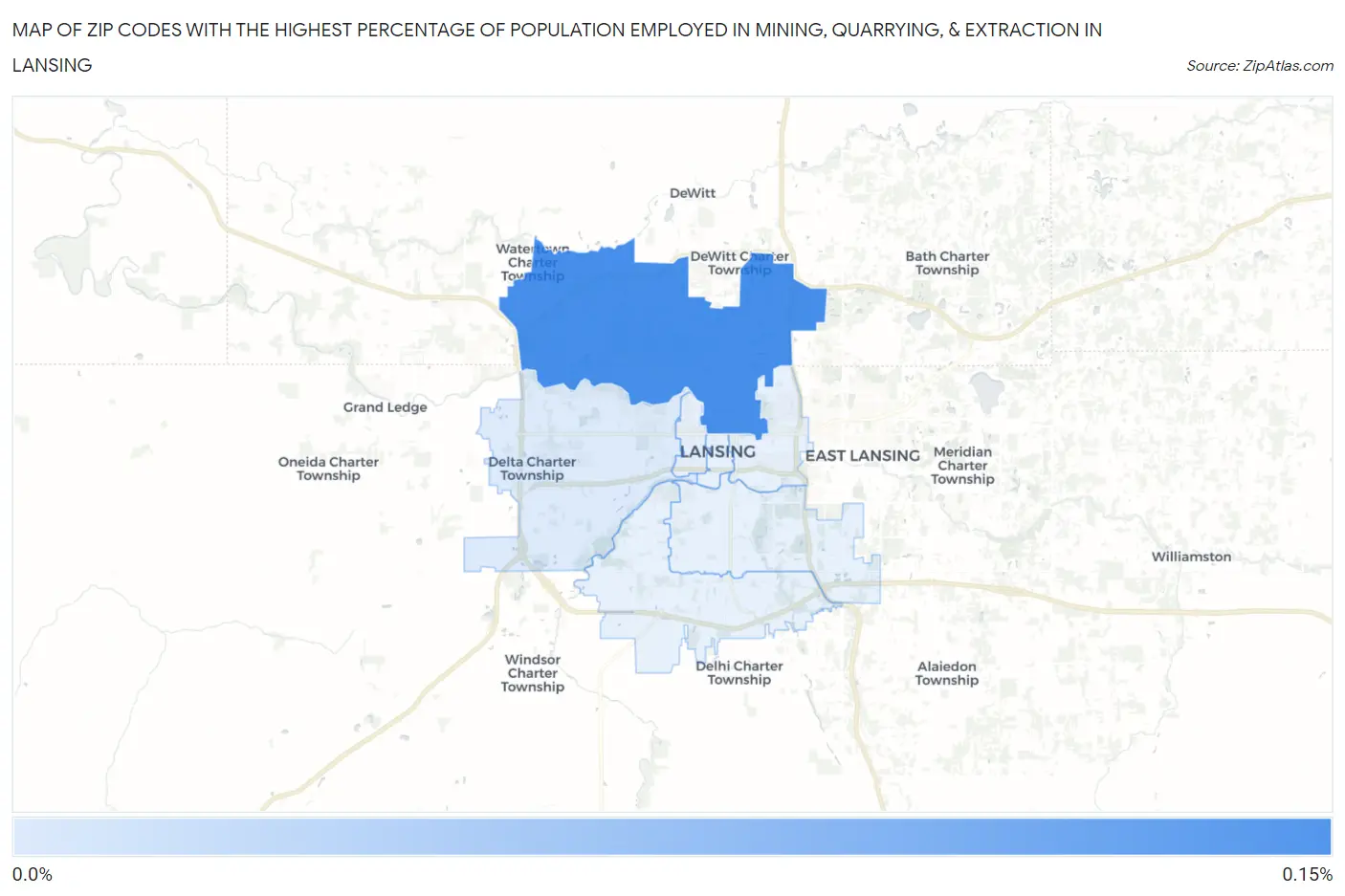 Zip Codes with the Highest Percentage of Population Employed in Mining, Quarrying, & Extraction in Lansing Map