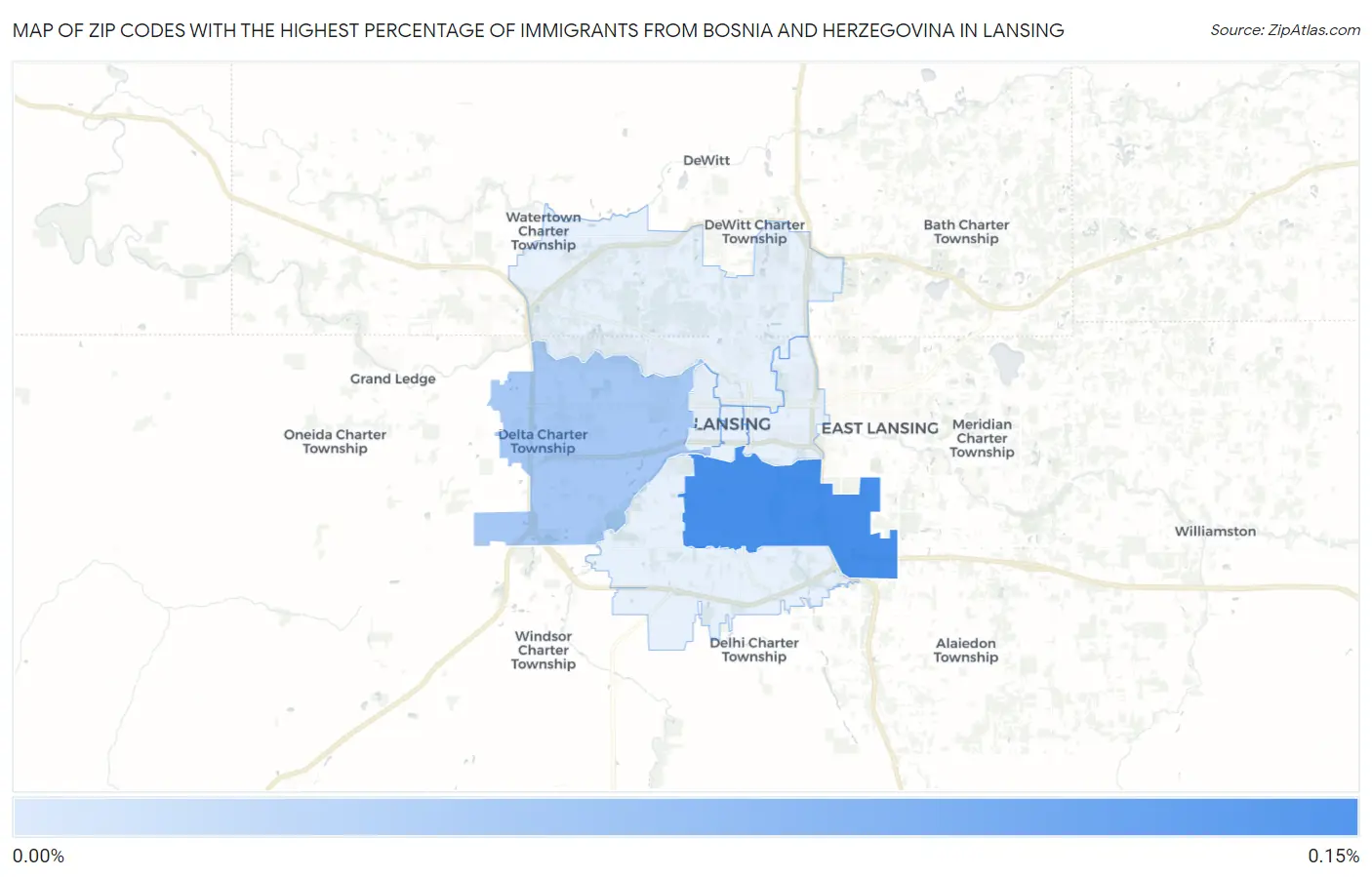 Zip Codes with the Highest Percentage of Immigrants from Bosnia and Herzegovina in Lansing Map