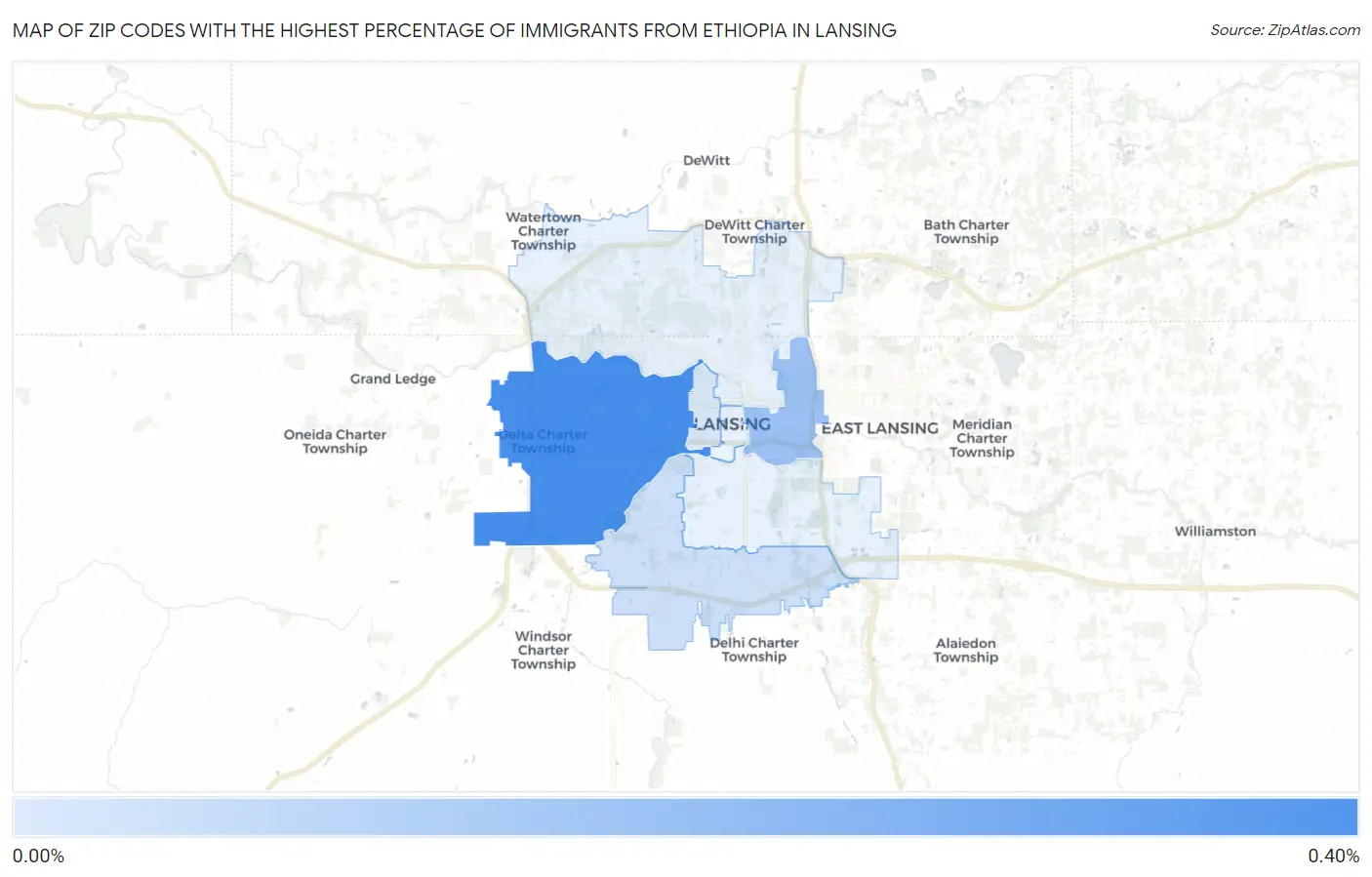 Zip Codes with the Highest Percentage of Immigrants from Ethiopia in Lansing Map