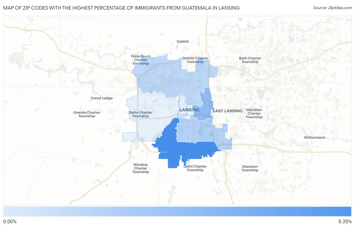 Zip Codes with the Highest Percentage of Immigrants from Guatemala in Lansing Map