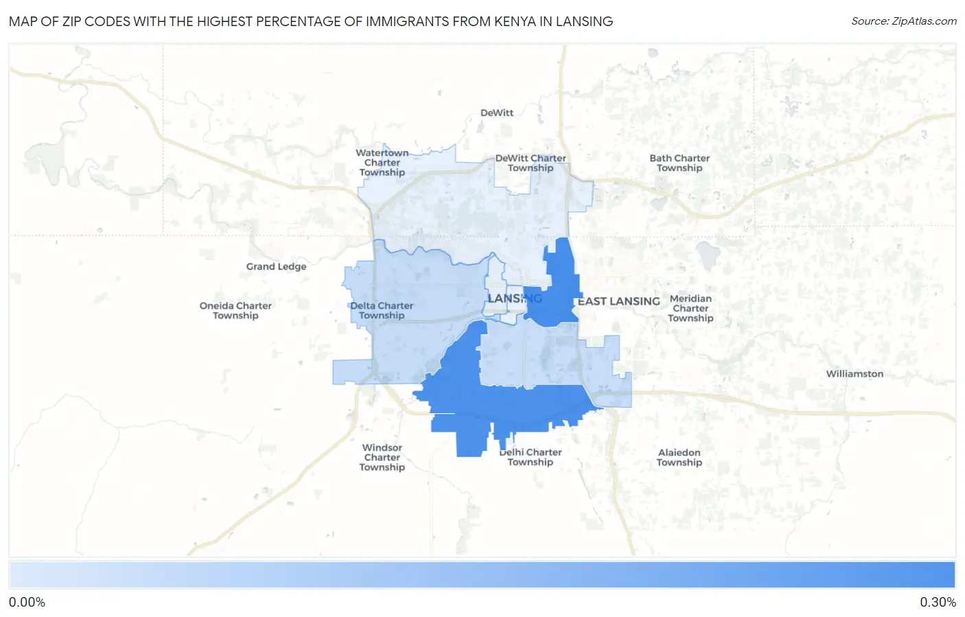 Zip Codes with the Highest Percentage of Immigrants from Kenya in Lansing Map