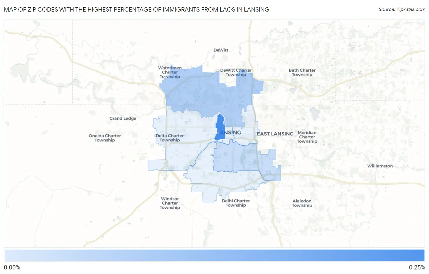 Zip Codes with the Highest Percentage of Immigrants from Laos in Lansing Map