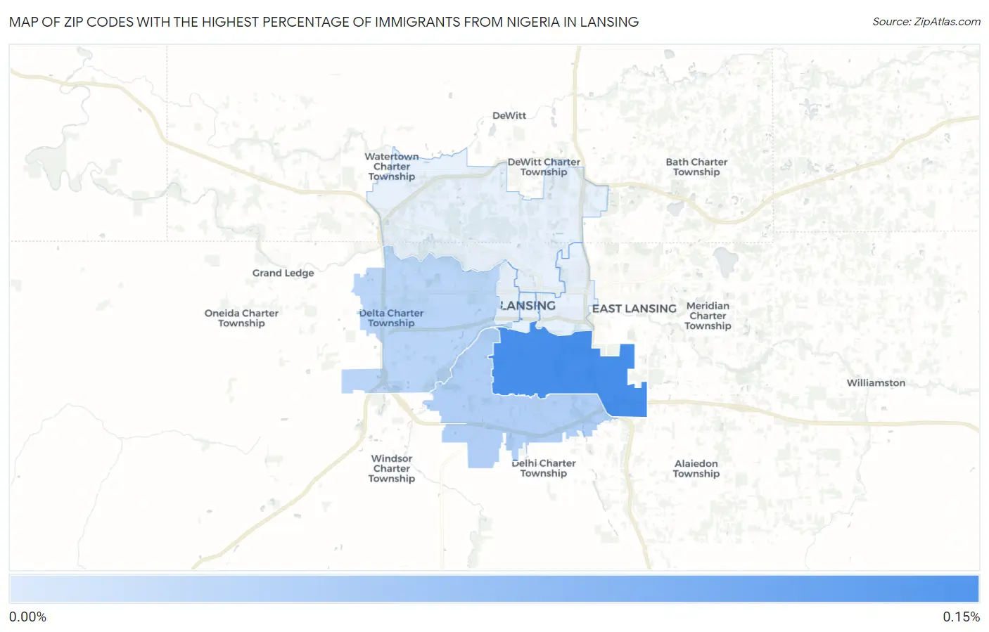Zip Codes with the Highest Percentage of Immigrants from Nigeria in Lansing Map