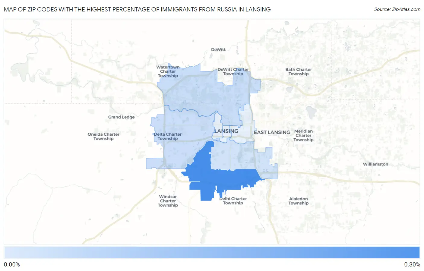 Zip Codes with the Highest Percentage of Immigrants from Russia in Lansing Map