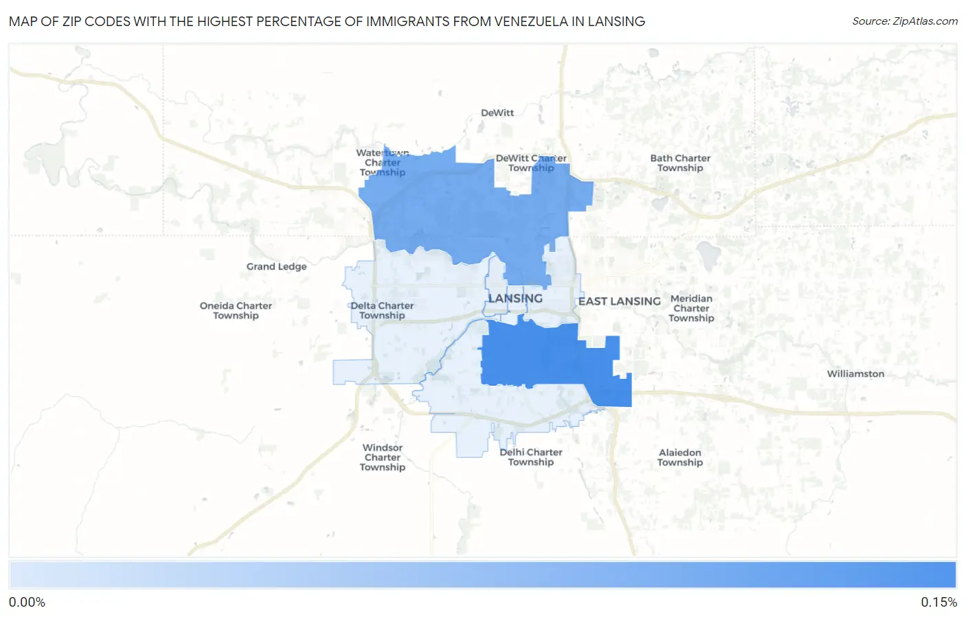 Zip Codes with the Highest Percentage of Immigrants from Venezuela in Lansing Map