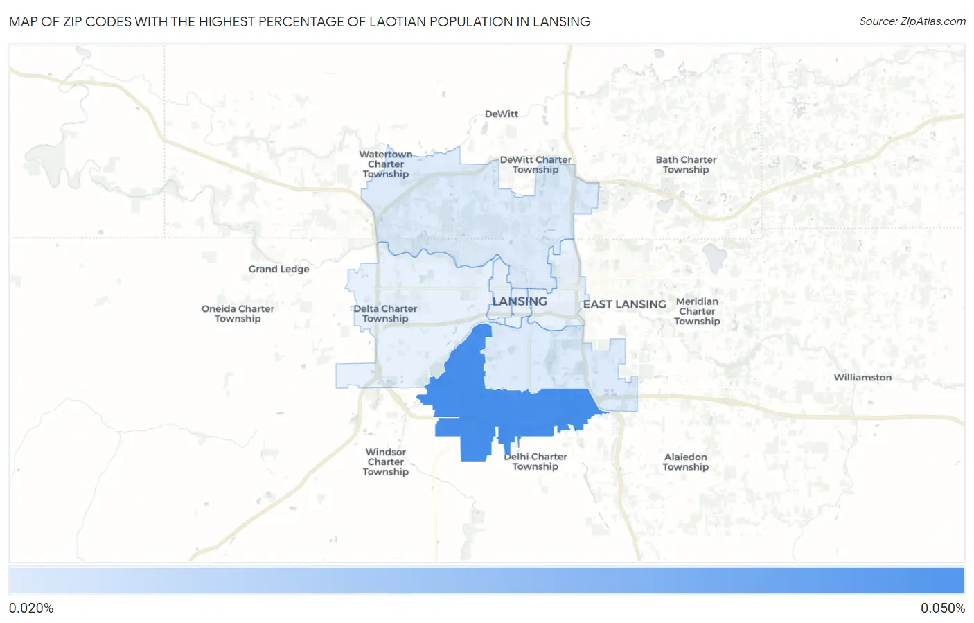 Zip Codes with the Highest Percentage of Laotian Population in Lansing Map