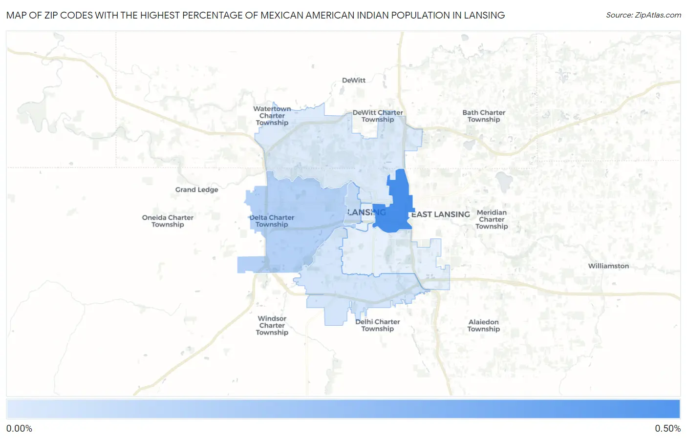 Zip Codes with the Highest Percentage of Mexican American Indian Population in Lansing Map