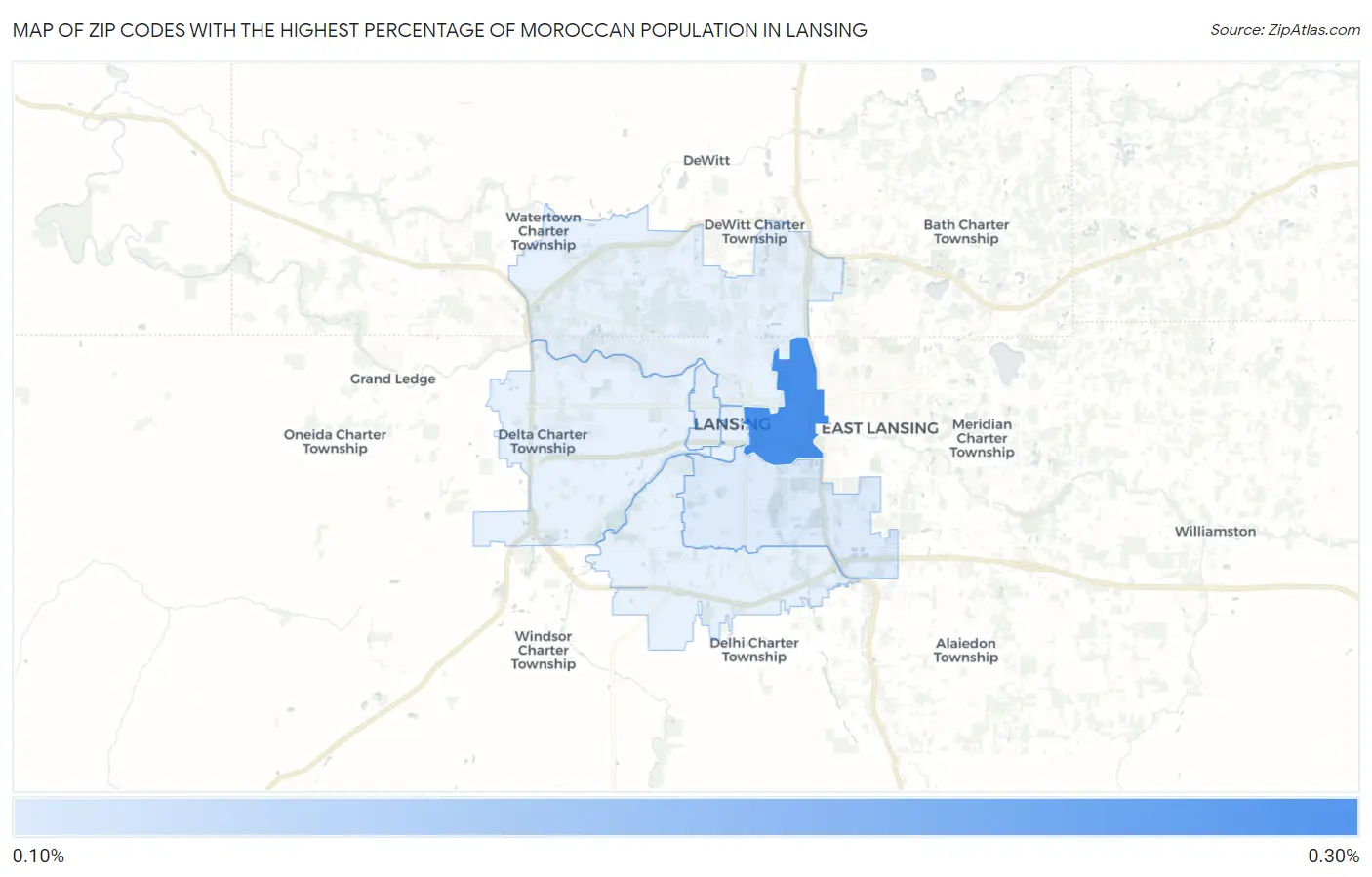 Zip Codes with the Highest Percentage of Moroccan Population in Lansing Map