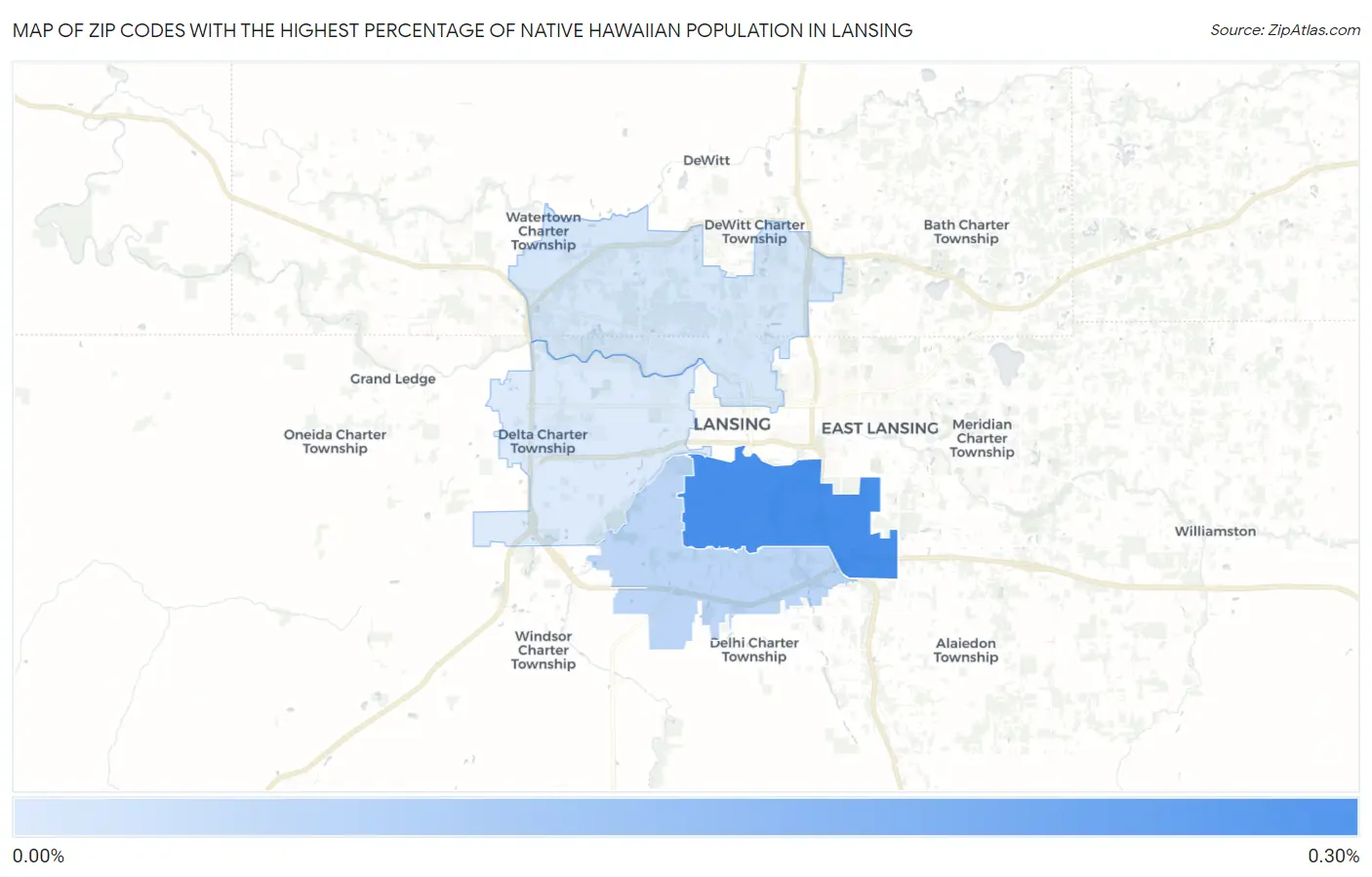 Zip Codes with the Highest Percentage of Native Hawaiian Population in Lansing Map