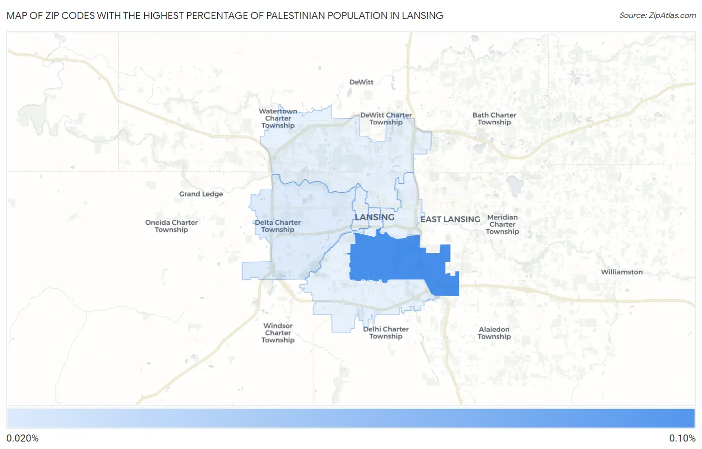 Zip Codes with the Highest Percentage of Palestinian Population in Lansing Map