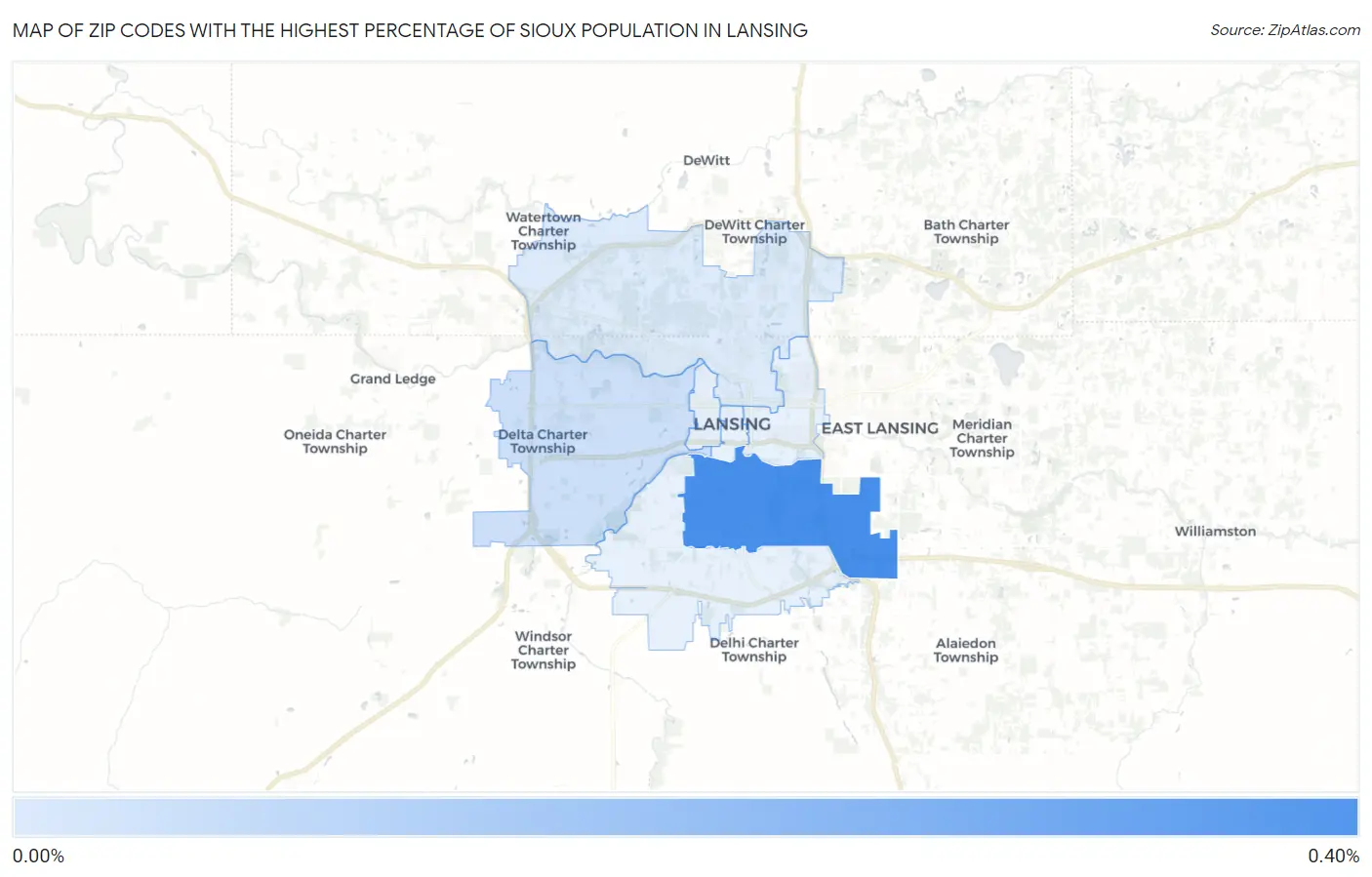 Zip Codes with the Highest Percentage of Sioux Population in Lansing Map