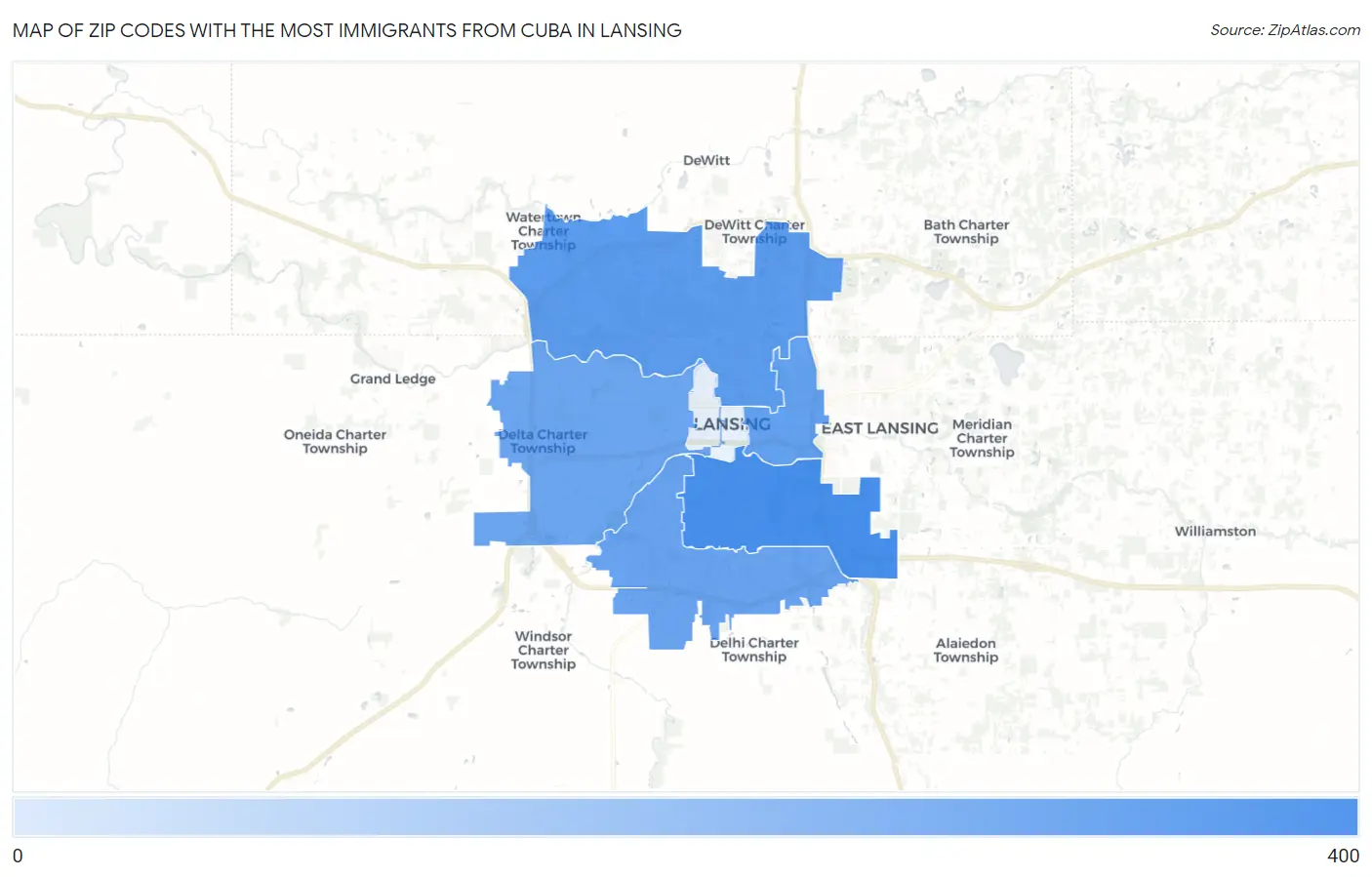 Zip Codes with the Most Immigrants from Cuba in Lansing Map