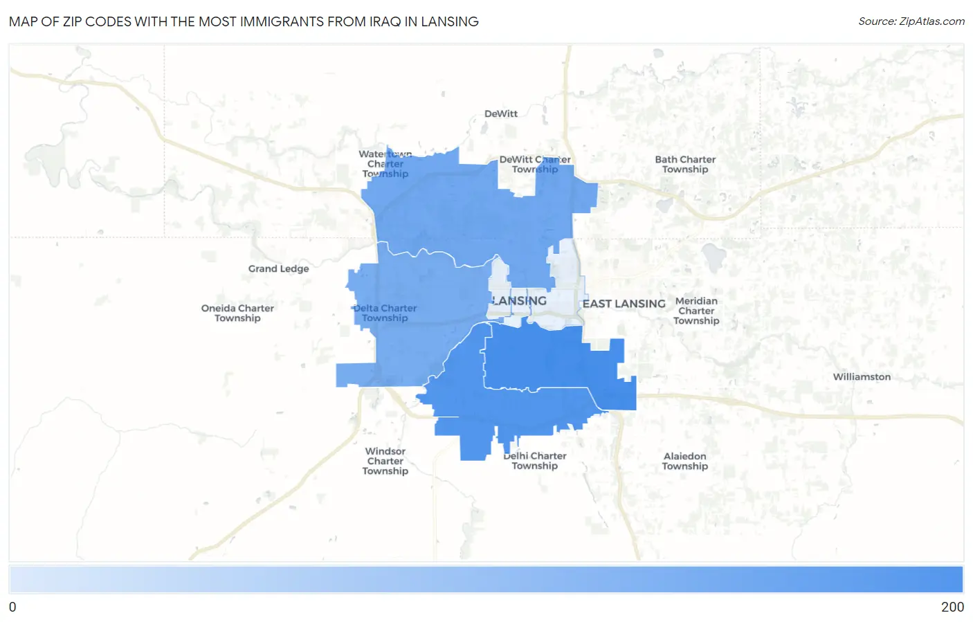 Zip Codes with the Most Immigrants from Iraq in Lansing Map