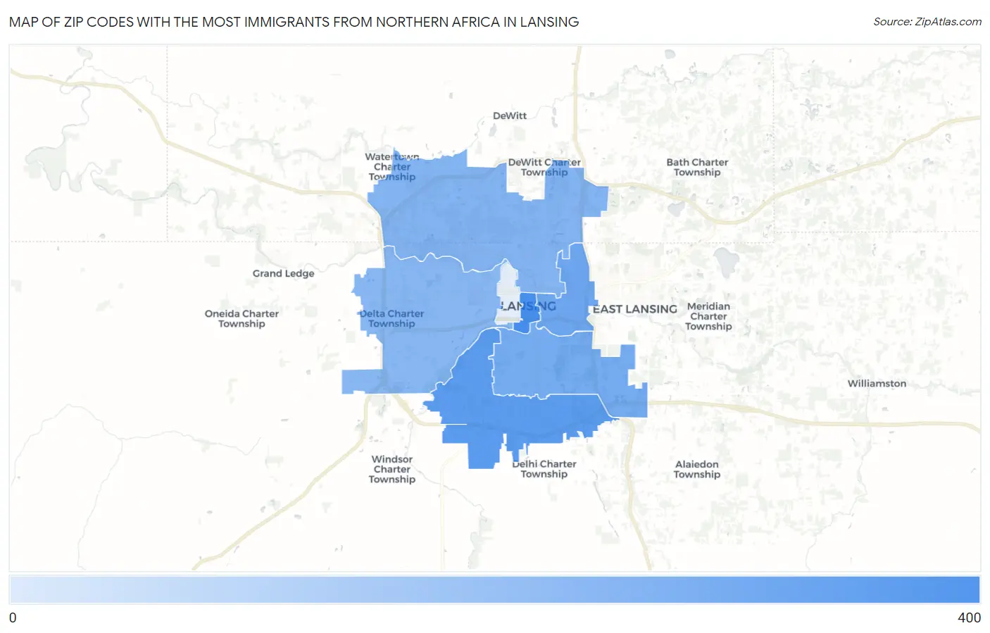 Zip Codes with the Most Immigrants from Northern Africa in Lansing Map