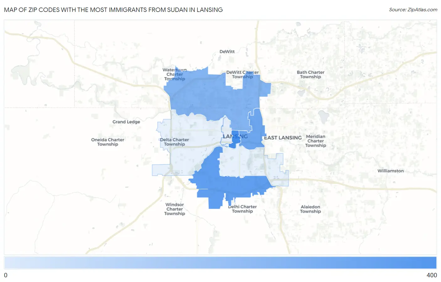 Zip Codes with the Most Immigrants from Sudan in Lansing Map