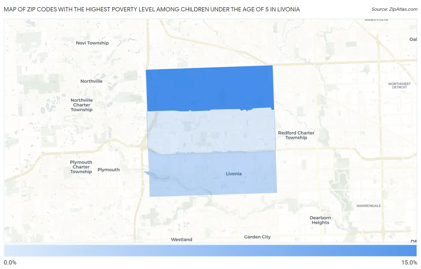 Zip Codes with the Highest Poverty Level Among Children Under the Age of 5 in Livonia Map