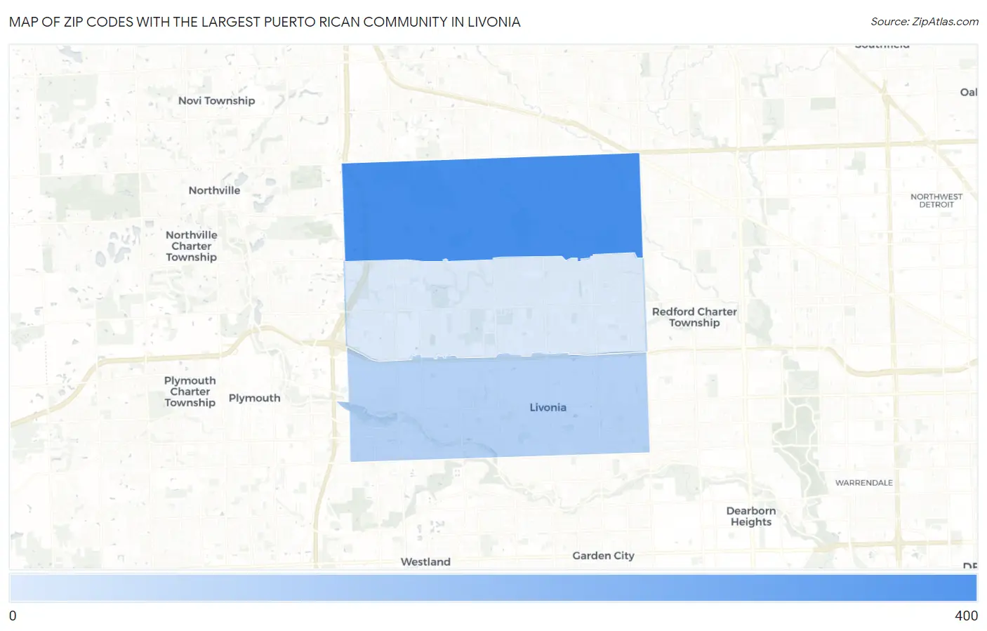 Zip Codes with the Largest Puerto Rican Community in Livonia Map